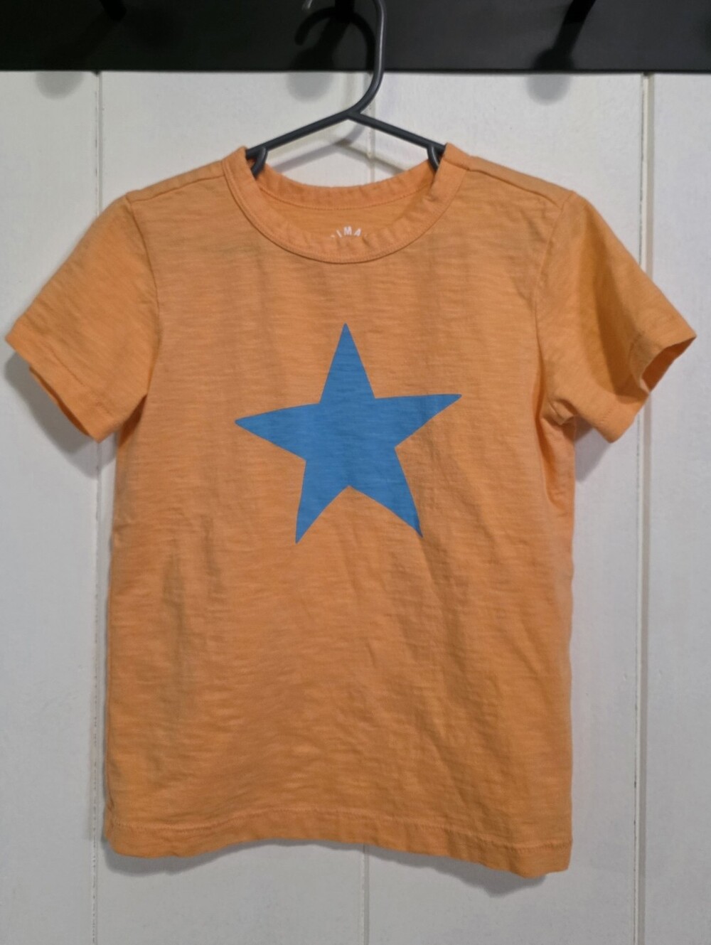 Primary Orange Short Sleeve Cotton Tee with Bright Blue Star Size 5